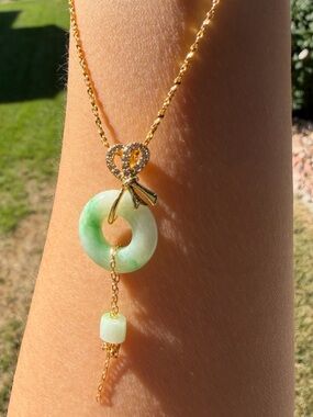 Natural Burmese Jadeite Jade A-Grade White-and-Green Donut Pendant